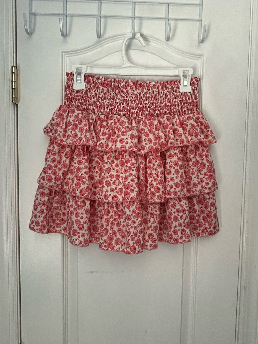 SHEIN NWOT Pink Floral Cottagecore Tiered Ruffle Skirt With Elastic Waist Size M
